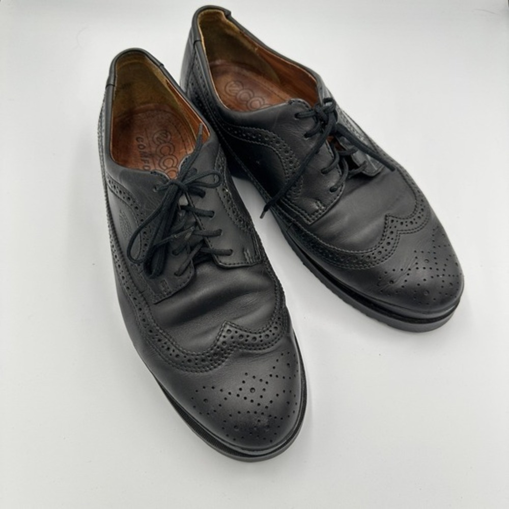ECCO Black Leather Wingtip Oxford‎ Comfort Slip Resistant Dress Shoes Size 46